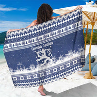 Finland Christmas Hannunvaakuna Sarong Hyvaa Joulua Nordic Snow Lion Blue Version - Wonder Print Shop