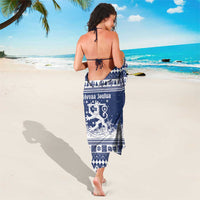 Finland Christmas Hannunvaakuna Sarong Hyvaa Joulua Nordic Snow Lion Blue Version - Wonder Print Shop