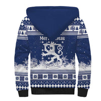 Finland Christmas Hannunvaakuna Sherpa Hoodie Hyvaa Joulua Nordic Snow Lion Blue Version - Wonder Print Shop
