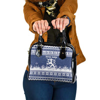 Finland Christmas Hannunvaakuna Shoulder Handbag Hyvaa Joulua Nordic Snow Lion Blue Version - Wonder Print Shop