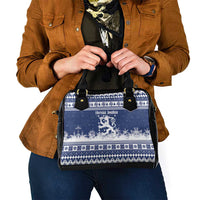 Finland Christmas Hannunvaakuna Shoulder Handbag Hyvaa Joulua Nordic Snow Lion Blue Version - Wonder Print Shop