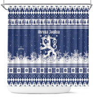 Finland Christmas Hannunvaakuna Shower Curtain Hyvaa Joulua Nordic Snow Lion Blue Version - Wonder Print Shop