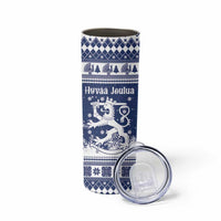 Finland Christmas Hannunvaakuna Skinny Tumbler Hyvaa Joulua Nordic Snow Lion Blue Version - Wonder Print Shop