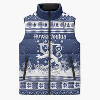 Finland Christmas Hannunvaakuna Sleeveless Puffer Jacket Hyvaa Joulua Nordic Snow Lion Blue Version - Wonder Print Shop