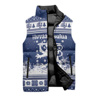 Finland Christmas Hannunvaakuna Sleeveless Puffer Jacket Hyvaa Joulua Nordic Snow Lion Blue Version - Wonder Print Shop