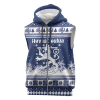 Finland Christmas Hannunvaakuna Sleeveless Zip Hoodie Hyvaa Joulua Nordic Snow Lion Blue Version - Wonder Print Shop