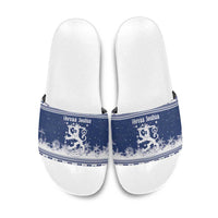 Finland Christmas Hannunvaakuna Slide Sandals Hyvaa Joulua Nordic Snow Lion Blue Version - Wonder Print Shop