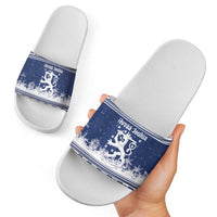 Finland Christmas Hannunvaakuna Slide Sandals Hyvaa Joulua Nordic Snow Lion Blue Version - Wonder Print Shop