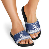 Finland Christmas Hannunvaakuna Slide Sandals Hyvaa Joulua Nordic Snow Lion Blue Version - Wonder Print Shop