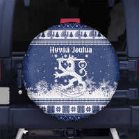 Finland Christmas Hannunvaakuna Spare Tire Cover Hyvaa Joulua Nordic Snow Lion Blue Version - Wonder Print Shop