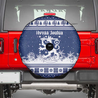 Finland Christmas Hannunvaakuna Spare Tire Cover Hyvaa Joulua Nordic Snow Lion Blue Version - Wonder Print Shop