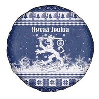Finland Christmas Hannunvaakuna Spare Tire Cover Hyvaa Joulua Nordic Snow Lion Blue Version - Wonder Print Shop