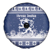 Finland Christmas Hannunvaakuna Spare Tire Cover Hyvaa Joulua Nordic Snow Lion Blue Version - Wonder Print Shop