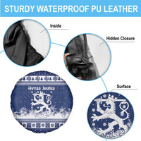 Finland Christmas Hannunvaakuna Spare Tire Cover Hyvaa Joulua Nordic Snow Lion Blue Version - Wonder Print Shop