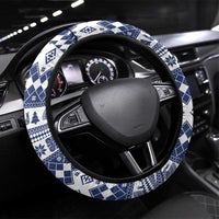 Finland Christmas Hannunvaakuna Steering Wheel Cover Hyvaa Joulua Nordic Snow Lion Blue Version - Wonder Print Shop