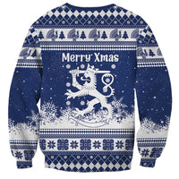 Finland Christmas Hannunvaakuna Sweatshirt Hyvaa Joulua Nordic Snow Lion Blue Version - Wonder Print Shop