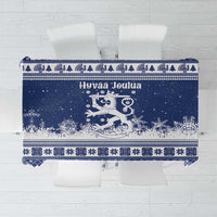 Finland Christmas Hannunvaakuna Tablecloth Hyvaa Joulua Nordic Snow Lion Blue Version - Wonder Print Shop