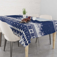 Finland Christmas Hannunvaakuna Tablecloth Hyvaa Joulua Nordic Snow Lion Blue Version - Wonder Print Shop