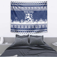 Finland Christmas Hannunvaakuna Tapestry Hyvaa Joulua Nordic Snow Lion Blue Version - Wonder Print Shop