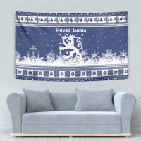 Finland Christmas Hannunvaakuna Tapestry Hyvaa Joulua Nordic Snow Lion Blue Version - Wonder Print Shop