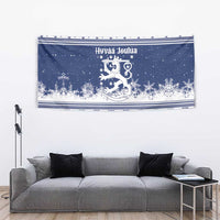 Finland Christmas Hannunvaakuna Tapestry Hyvaa Joulua Nordic Snow Lion Blue Version - Wonder Print Shop