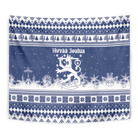 Finland Christmas Hannunvaakuna Tapestry Hyvaa Joulua Nordic Snow Lion Blue Version - Wonder Print Shop