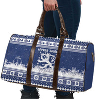Finland Christmas Hannunvaakuna Travel Bag Hyvaa Joulua Nordic Snow Lion Blue Version - Wonder Print Shop