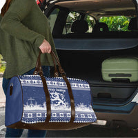 Finland Christmas Hannunvaakuna Travel Bag Hyvaa Joulua Nordic Snow Lion Blue Version - Wonder Print Shop