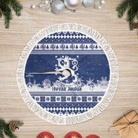 Finland Christmas Hannunvaakuna Tree Skirt Hyvaa Joulua Nordic Snow Lion Blue Version - Wonder Print Shop