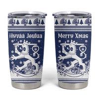Finland Christmas Hannunvaakuna Tumbler Cup Hyvaa Joulua Nordic Snow Lion Blue Version - Wonder Print Shop