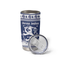 Finland Christmas Hannunvaakuna Tumbler Cup Hyvaa Joulua Nordic Snow Lion Blue Version - Wonder Print Shop