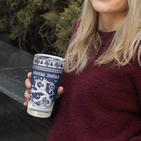 Finland Christmas Hannunvaakuna Tumbler Cup Hyvaa Joulua Nordic Snow Lion Blue Version - Wonder Print Shop