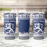 Finland Christmas Hannunvaakuna Tumbler Cup Hyvaa Joulua Nordic Snow Lion Blue Version - Wonder Print Shop