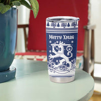 Finland Christmas Hannunvaakuna Tumbler Cup Hyvaa Joulua Nordic Snow Lion Blue Version - Wonder Print Shop