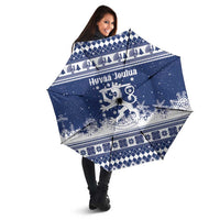 Finland Christmas Hannunvaakuna Umbrella Hyvaa Joulua Nordic Snow Lion Blue Version - Wonder Print Shop