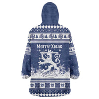 Finland Christmas Hannunvaakuna Wearable Blanket Hoodie Hyvaa Joulua Nordic Snow Lion Blue Version - Wonder Print Shop