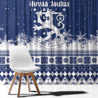Finland Christmas Hannunvaakuna Window Curtain Hyvaa Joulua Nordic Snow Lion Blue Version - Wonder Print Shop