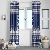 Finland Christmas Hannunvaakuna Window Curtain Hyvaa Joulua Nordic Snow Lion Blue Version - Wonder Print Shop
