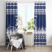 Finland Christmas Hannunvaakuna Window Curtain Hyvaa Joulua Nordic Snow Lion Blue Version - Wonder Print Shop