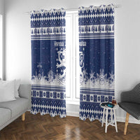 Finland Christmas Hannunvaakuna Window Curtain Hyvaa Joulua Nordic Snow Lion Blue Version - Wonder Print Shop