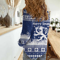 Finland Christmas Hannunvaakuna Women Casual Shirt Hyvaa Joulua Nordic Snow Lion Blue Version - Wonder Print Shop