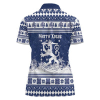 Finland Christmas Hannunvaakuna Women Polo Shirt Hyvaa Joulua Nordic Snow Lion Blue Version - Wonder Print Shop