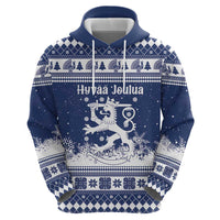 Finland Christmas Hannunvaakuna Zip Hoodie Hyvaa Joulua Nordic Snow Lion Blue Version - Wonder Print Shop