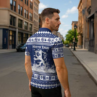 Finland Christmas Hannunvaakuna Zipper Polo Shirt Hyvaa Joulua Nordic Snow Lion Blue Version - Wonder Print Shop