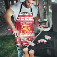 Finland Christmas Hannunvaakuna Apron Hyvaa Joulua Nordic Snow Lion Red Version - Wonder Print Shop