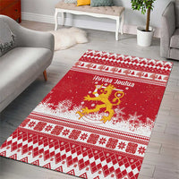 Finland Christmas Hannunvaakuna Area Rug Hyvaa Joulua Nordic Snow Lion Red Version - Wonder Print Shop