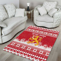 Finland Christmas Hannunvaakuna Area Rug Hyvaa Joulua Nordic Snow Lion Red Version - Wonder Print Shop