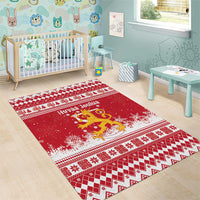 Finland Christmas Hannunvaakuna Area Rug Hyvaa Joulua Nordic Snow Lion Red Version - Wonder Print Shop