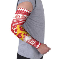 Finland Christmas Hannunvaakuna Arm Sleeves Hyvaa Joulua Nordic Snow Lion Red Version - Wonder Print Shop