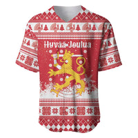 Finland Christmas Hannunvaakuna Baseball Jersey Hyvaa Joulua Nordic Snow Lion Red Version - Wonder Print Shop